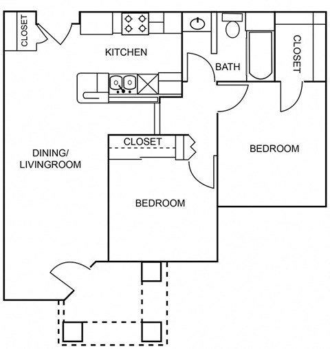 2 Bedroom 1 Bathroom Floor Plan